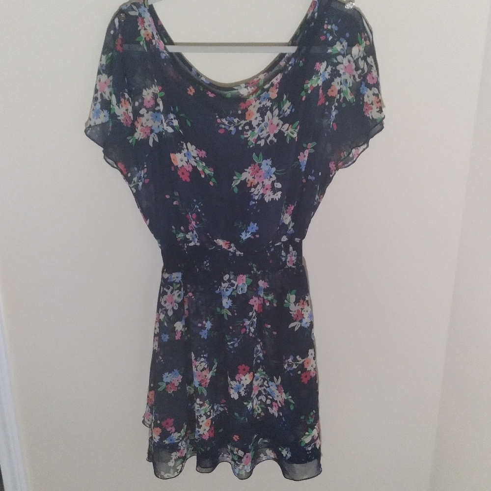 Express Sheer Dark Blue Floral Dress Flowy Soft Girl Whimsigoth Fairygoth Med. - Picture 16 of 16
